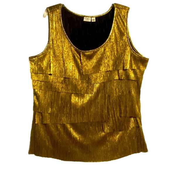 Retro Glam Gold Sleeveless Shirt Blouse 22/24 Mobwife Tiered Ruffled Scoop Neck - Picture 1 of 10